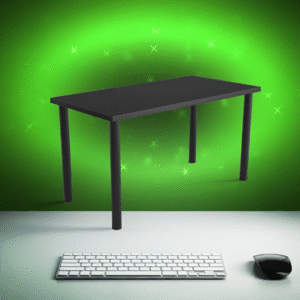 biurko czarne zielone tło