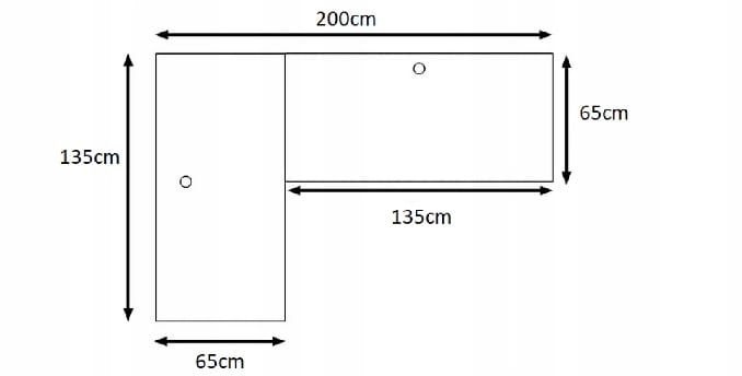 wymiary biurka narożnego 200x135x65cm