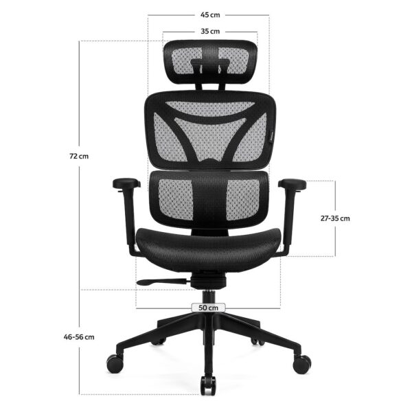 Fotel ergonomiczny Control Series Fotel ergonomiczny Control Series wymiary przód