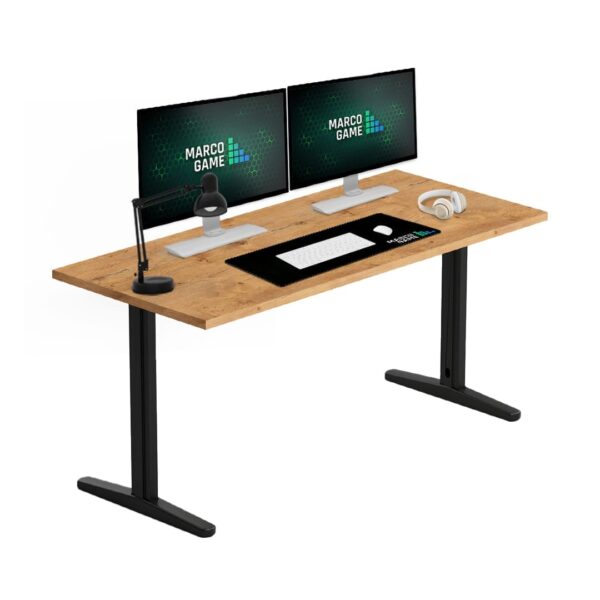 biurko 200x80cm na stelazu z miejscem na kable z dwoma biurko 200x80cm na stelazu z miejscem na kable z dwoma monitorami