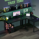 biurko narożne czarne w pomieszczeniu, wizualizacja