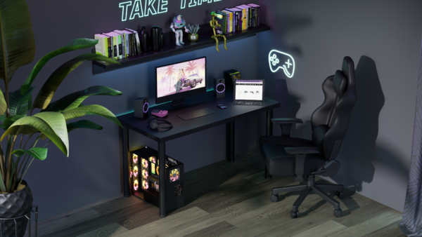 Aranzacja_03_czarne_meblowe_proste_05.png biurko gamingowe w pokoju gracza, fotel gamingowy