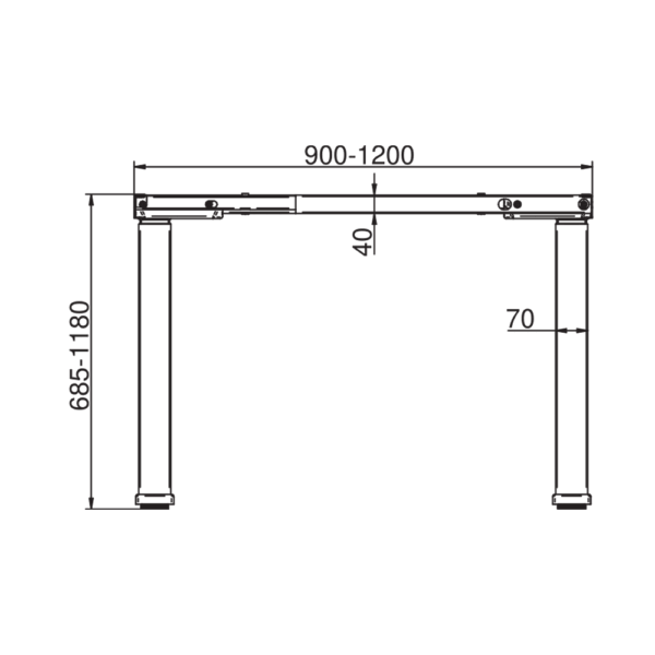 rysunek-tech-od-przodu_1 wymiary Dwusilnikowy elektryczny stelaż biurka Futuro COMPAC od przodu